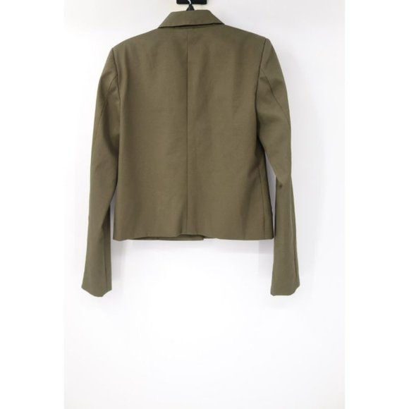 NWT‎ Michael Lo Sordo Crop Blazer Womens 6 One Button Cotton Green peak lapel - Picture 5 of 13